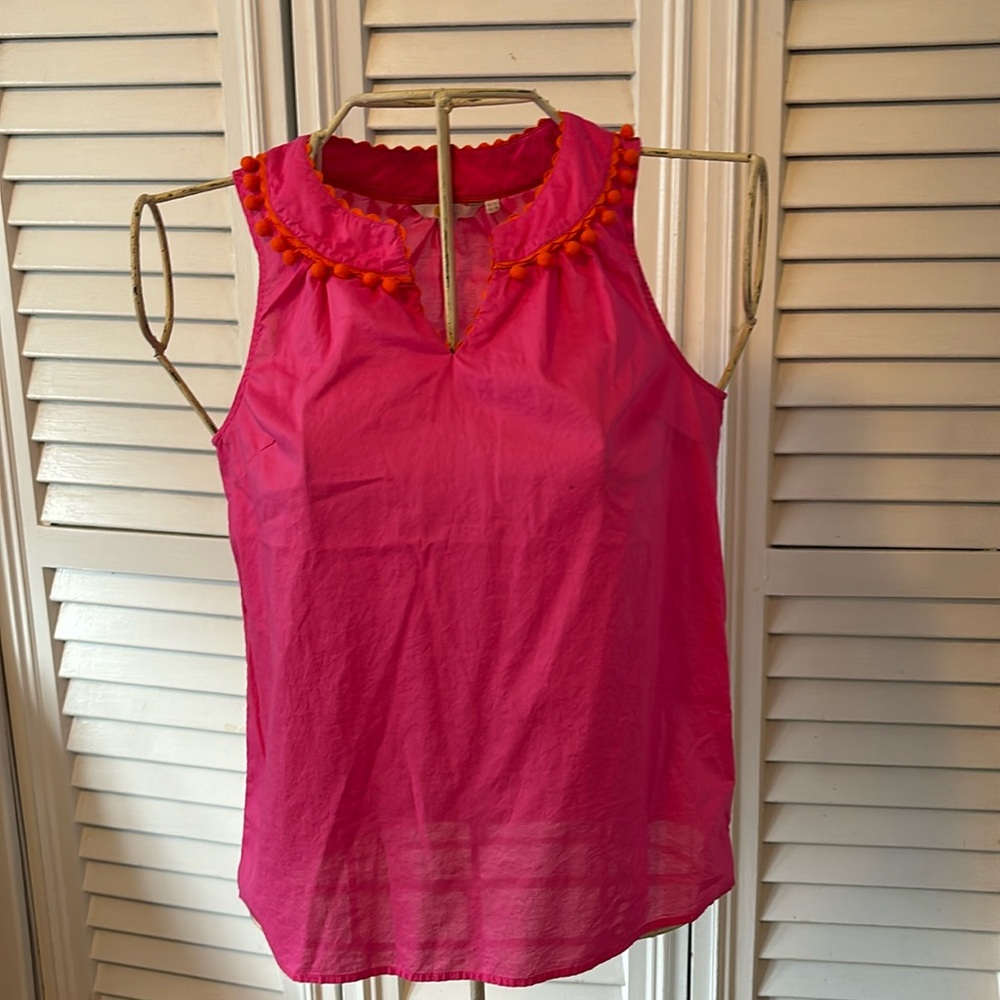Boden Sleeveless Pom Pom Rick Rack V-Neck Trim Blouse